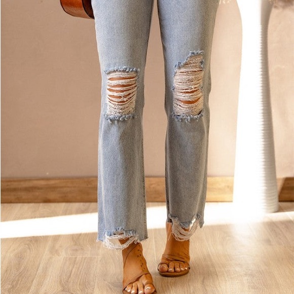 Light wash ripped high waisted straight leg jeans - Picture 4 of 4